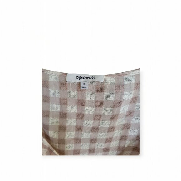 Madewell Gingham Sweetheart Wrap Top, Tan/Cream, Size M - Picture 6 of 13